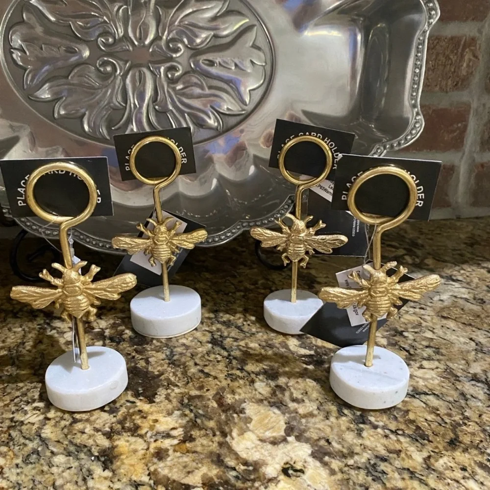 Gold Bee Marble Base Place Card Holders set of 4 - Brand new  LAST SET LEFT!